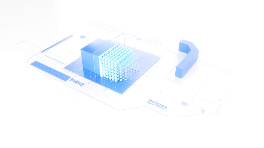 Illustration of a building model rendered from survey data on a tablet