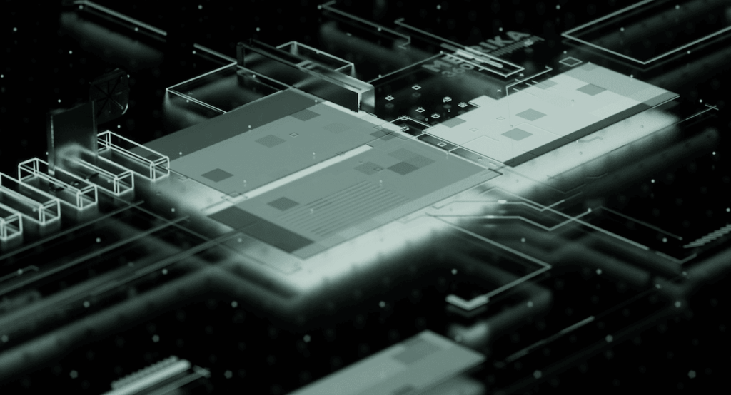 Point cloud of a building structure rendered in pale green on black