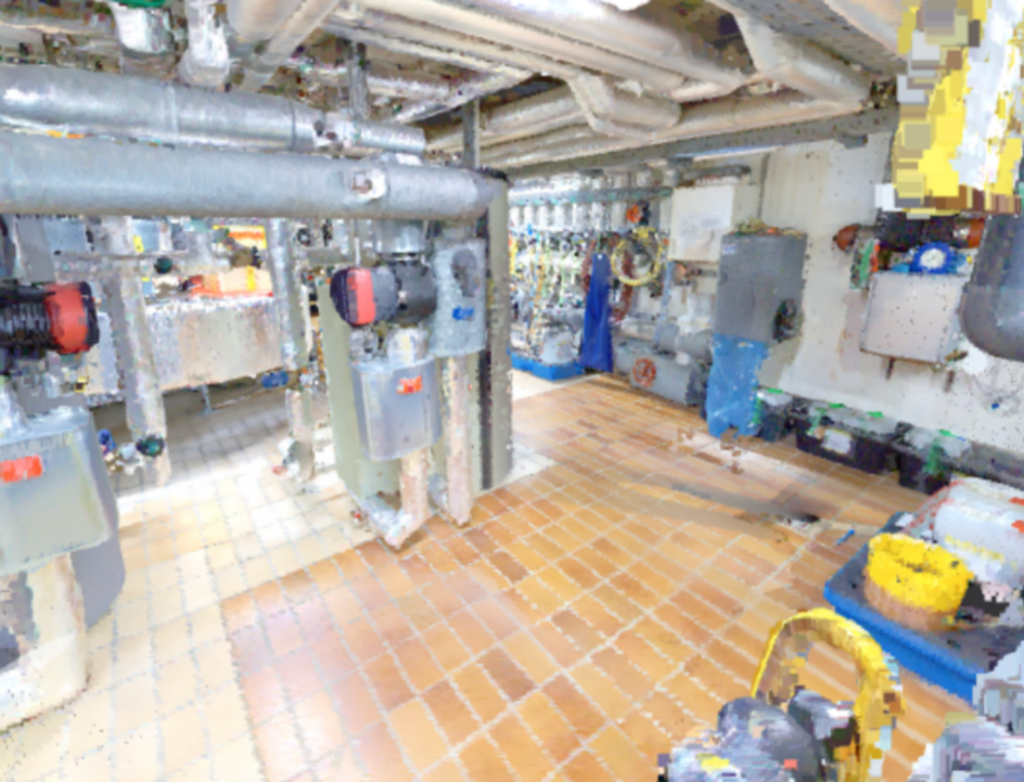 Point cloud of a technical room with pipework, valves and equipment