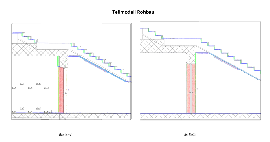 Two structural sections of a shell construction model, compared side by side